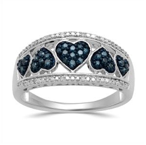 Sterling Silver Diamond Cluster Hearts Ring Size 7